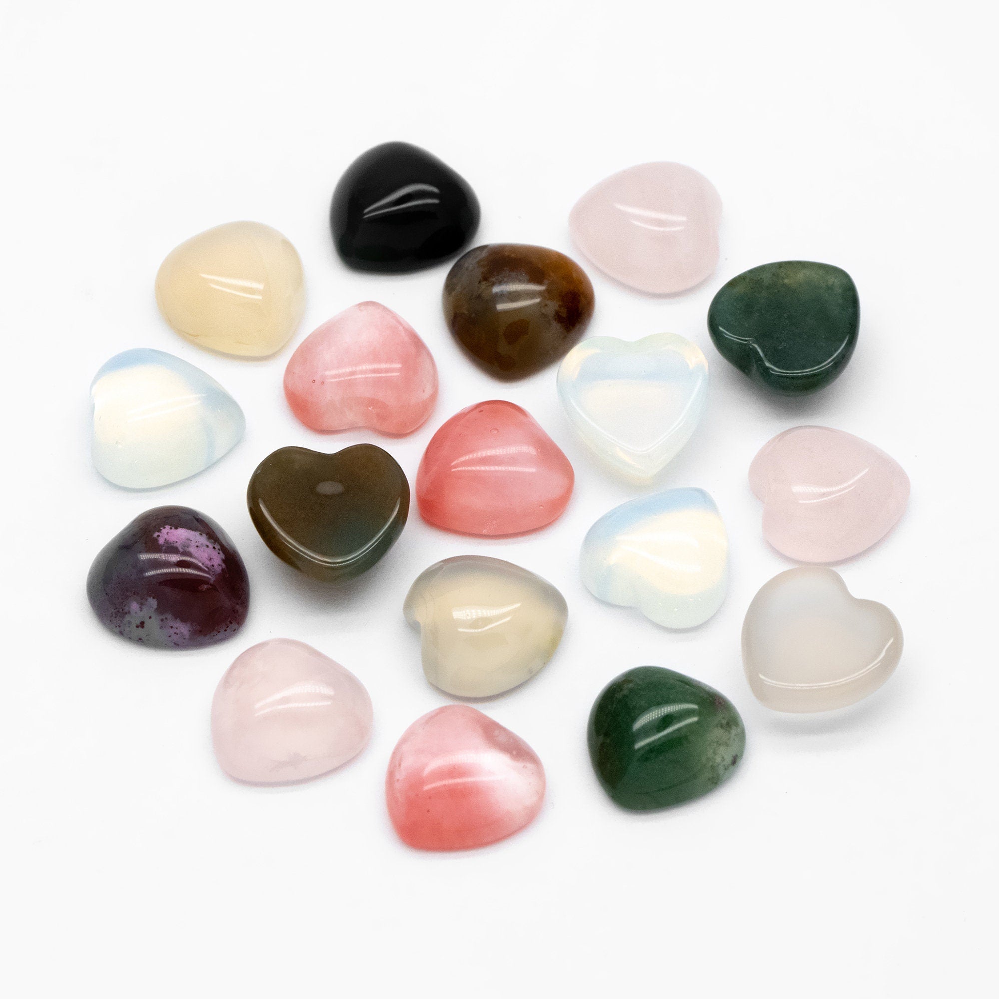 10pcs Heart Gemstone Cabochon for Jewelry Making, 10mm Heart Flatback Cabs Wholesale (No Hole) (TR-065)